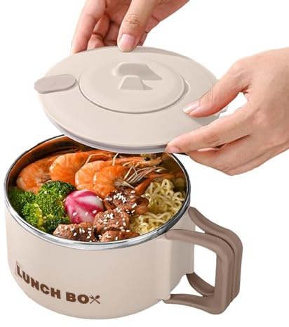 Bol à micro-ondes – Boîte à déjeuner 1200 ml – Bol rapide avec couvercle filtrable – Poignée de cuisson à nouilles en acier inoxydable – Passe au lave-vaisselle – Chouette portable pour la maison, le