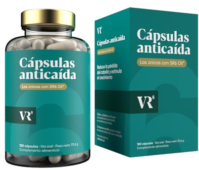 VR6 Hair Cápsulas Anticaída Cabello Mujer y Hombre – 180 Uds (Tratamiento 3 Meses) | Con Biotina, Zinc y Vitaminas B5, B6 y E | Fórmula Natural con SR6 Oil para Fortalecer el Cabello, Sin Gluten