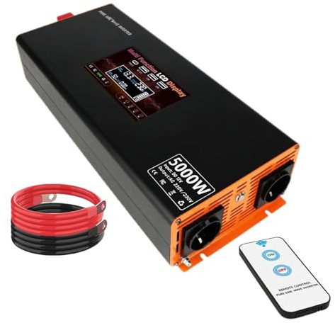 Inverter Onduleur Sinusoïdal Pur 5000 W 12 V vers 220 V avec Prise UE pour Stockage De Batteries Solaires Et Chalets Hors Réseau Convertisseur Tension(5000W)