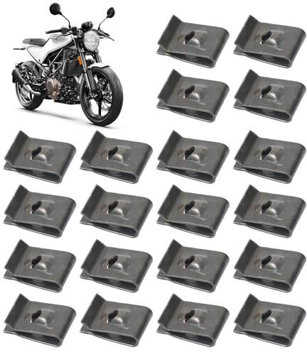 U-formade klämmuttrar – fästelement i rostfritt metall | 20-pack självgängande skruvbas | motorcykel, bil, skoter, stötfångare, panel, skyddsringklämma, militärgrön, karosshårdvara