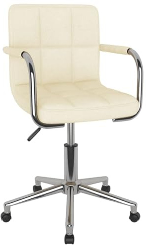 Jkghdrt Chaise de bureau pivotante élégante en tissu doux crème, réglable en hauteur avec vérin à gaz, fonction de rotation à 360 degrés, pied en croix avec roulettes, structure en acier chromé