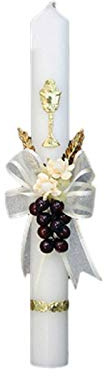 12 Lovely Holy First Communion Primera Comunion Off White Candle with Chalice Grapes Wheat Ribbon Flowers Vela Jeremiah 29:13