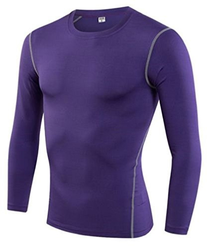 L&L® Compression Mens Long Sleeves Top Shirt Base Layer Thermal Sport Gym Cycling (S, Purple)