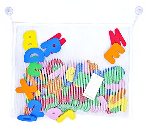 Paizizi Lettere Bagno Numeri in Schiuma 36-pezzi Alfabeto Giochi per Bagnetto con Rete Organizzatore (40x35cm)