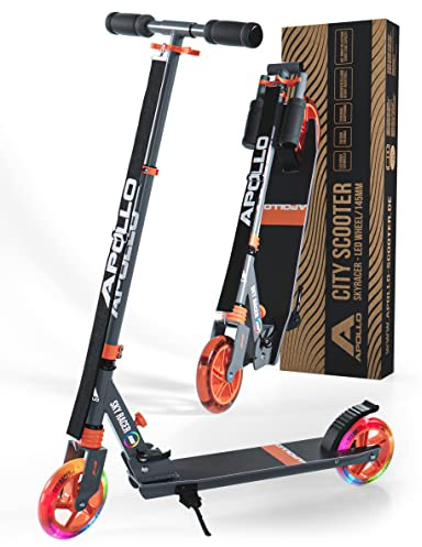 Apollo Skyracer City Roller med LED-lysande hjul | skoter barn 6 år | City scooter med fjädring | sparkcykel för barn och tonåringar | Barnskoter, hopfällbar och justerbar i höjd