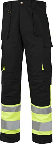Work Team Pantalón Multibolsillos Combinado Alta Visibilidad. Cintas Reflectantes Diferentes tamaños. Hombre Negro+Amarillo A.V. 44