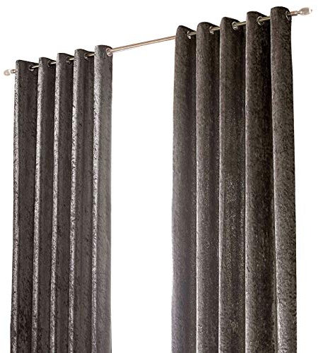 Sienna 2 Panel Crushed Velvet Curtain Eyelet Ring Top Pair of Fully Lined Curtains, Soft Luxury Thermal Insulated Curtains Window Treatment 46 x 54, Charcoal Grey