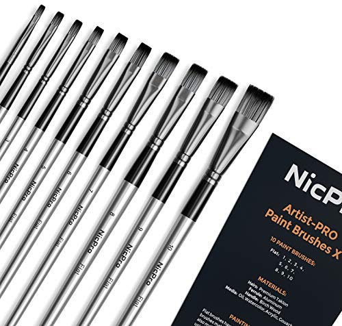 Nicpro 10 pezzi pennelli per dipingere, pennelli per pittura d'arte per acrilico, acquerello, olio, guazzo, artigianato dettaglio viso corpo pittura artista kit per bambino e adulto
