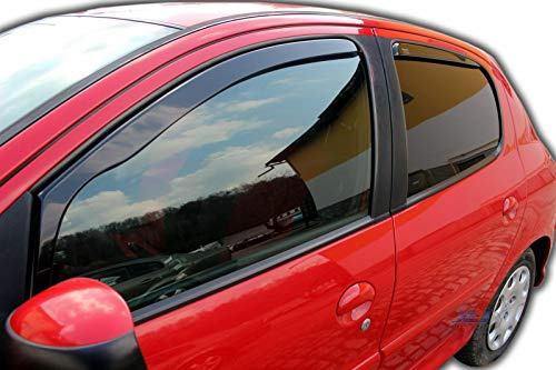 J&J AUTOMOTIVE Heko Déflecteurs d'Air et de Vent pour Peugeot 206 1998-2005 5P. Berline, Lot de 4pcs, Teintés, Avant et Arrière, Aérodynamique