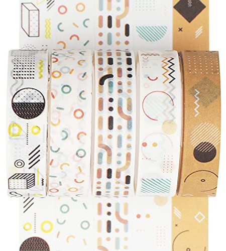 YUBX 5 Rolls Washi Tape Set Creative Basic Thin Decorative Tapes for Art, DIY Crafts, Bullet Journals, Planner, Scrapbooking, Packaging (POP)