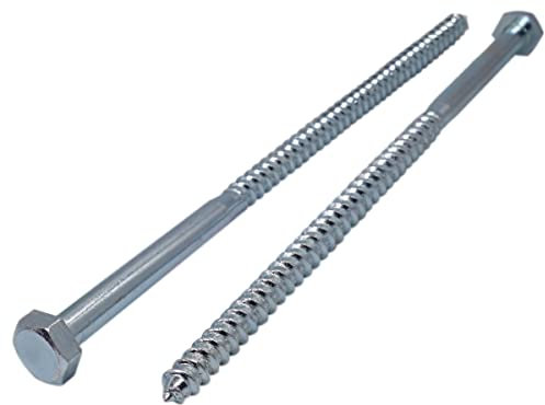 Marcopol (12 Stück) DIN 571 Verzinkter Stahl Sechskant Holzschrauben M10 x 300 mm, Sechskantschraube, Schlüsselbolzen, Sechskant, Schienenschrauben (12, mm), silber