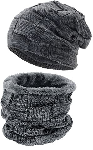 UPhitnis Mütze Beanie Herren Winter-Long Slouch Wintermütze Haube Herren-Beanie Damen mit Kariert Sehr Weichem Fleecefutter