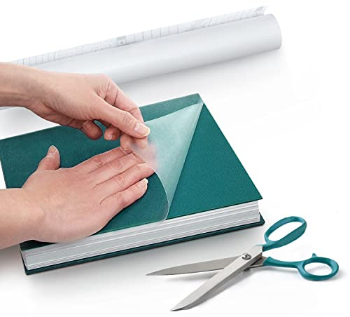 BusyInk Book Cover Roll | Self-Adhesive Clear Sticky Packing Cover | Super Thin Durable Waterproof 25 Micron Craft Film | Ideal for School Books, University Essentials and Business (44.5cm x 10m)