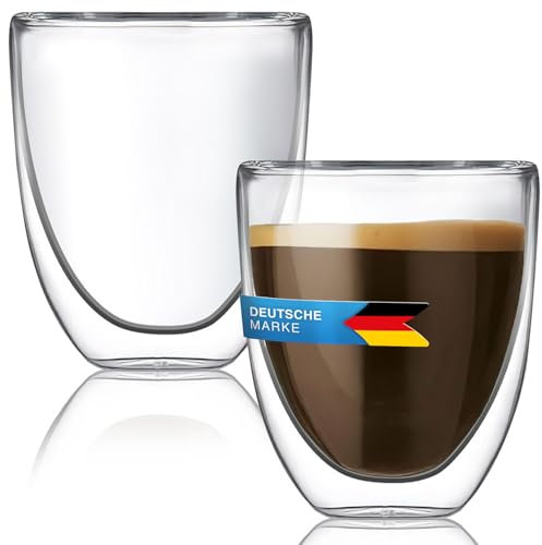 Dimono® Vaso de vidrio borosilicato de doble pared Vaso de agua Latte Macchiato Vaso largo para bebidas y cócteles (2 piezas vaso espresso)