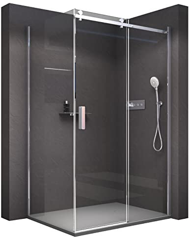 BERNSTEIN Duschkabine mit Schiebetür 100x80 cm Duschabtrennung NT806 FLEX 8mm ESG-Glas Klarglas Nano beschichtete Duschwand Echtglas-Dusche, Profilfarbe Chrom