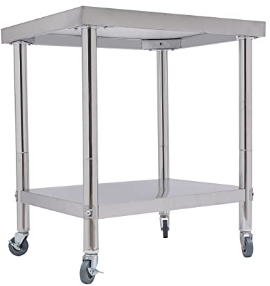 Arbetsbord rostfritt stål, arbetsbänk, arbetsbord, lastkapacitet 300/400 kg, livsmedelsberedningsbord med fötter/återflöde, kommersiellt arbetsbord (med hjul 76 x 60 x 85 cm)