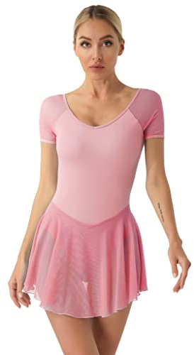 TTAO Vestido de ballet para mujer, manga larga/manga corta, maillot de ballet con falda de gasa, falda envolvente, gimnasia, vestido de danza, ropa de ballet, traje de entrenamiento, ropa de danza