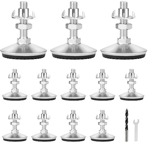 lalago 12 Stück Möbelfüße Tischfüße Verstellbar, M10 × 30mm Metall Tischbeine Stellfüße Höhenverstellbar,Tisch Füße Beine mit Regulierschraube Verstellschraube für Möbelbeine