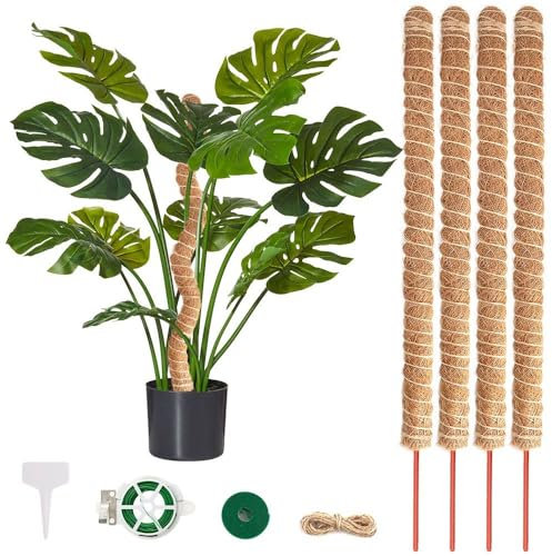 Moss Pole for Monstera-4pcs 70cm/27inch Bendable Moss Pole for Climbers Plants, Handmade Coco Coir Pole Plant Support for Outdoor Indoor Creeper Plants Grow Upwards