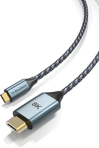 Elexlinco USB C HDMI-kabel, 2M lång USB typ C, stöd 8K@60Hz/4K@120 Hz, stöder HDR-skärm, Type-C Thunderbolt 3 till HDMI-adapter, kompatibel med MacBook Pro/Air, iPad, Dell