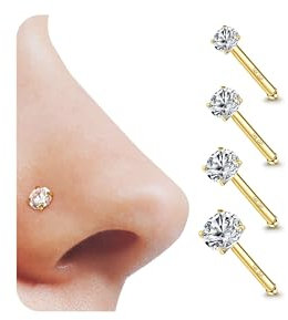 YADOCA 4 Stück 14K Gold 20G Nasenpiercing Chirurgenstahl Nasenpiercing Stecker Zirkonia Gerade Schraube L-Förmiger Nasenstecker 1,5/2/2,5/3 mm