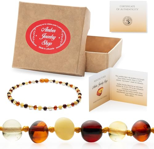 Baltic Amber Necklace 12.5 inches Unisex Amber Jewelry - Amber Beads Necklace (Multi, Baroque)