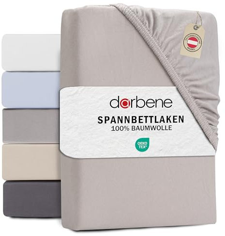 DarBene® Spannbettlaken 180x200cm Jersey Baumwolle, Bettlaken 180x200, Leintuch, Matratzenbezug Oeko-TEX zertifiziertes Spannbetttuch 180x200 cm, Spannleintuch 180x200, Bettbezug, Hellgrau