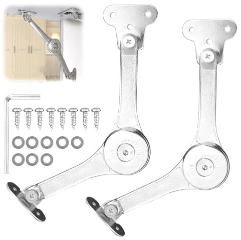 mizikuu 2 Piezas Bisagra Cierre Suave de Soporte de Tapa, Bisagra de Soporte de Tapa Elevación Ajustable Cocina Puerta de Gabinete Bisagras para Muebles Soporte de Tapas de Armario