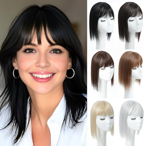 PARXITN Toupet per capelli da donna, 3 clip, con frangia, nero profondo, 30 cm, parrucche sintetiche, per capelli sottili