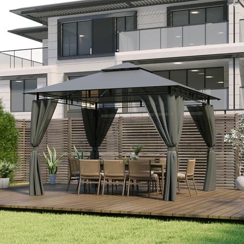 Devoko Pavillon 3x3 Wasserdicht Stabil Winterfest Deluxe Gazebo, UV-Schutz 50+ Doppeldach Partyzelt Gartenzelt Patio Gazebo für Festival, Events, Partys für 4-6 Personen, Grau