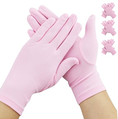 REBECASKYENS 3 Paar Dünne Handschuhe,Neurodermitis Handschuhe,Dünne Arbeitshandschuhe,für Trockene Hände, Ekzeme, Schönheit,Rosa