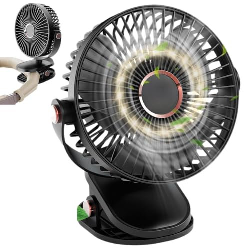 Ventilatore da Tavolo Silenzioso con Clip Mini Ventilatore USB 5 Velocità con Luce LED Ventilatore Portatile Ricaricabile da Scrivania Ventilatore per Campeggio Ufficio Casa Camera Da Letto Camper