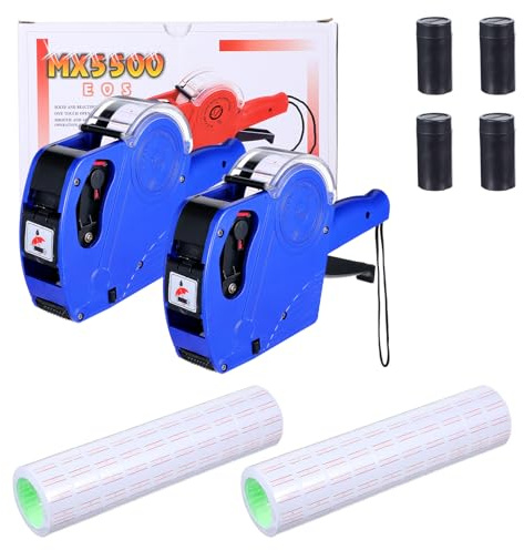 2 Pack Pricing Gun - 8 Digits Price Tag Gun with 8000 Labels & 4 Ink Rollers Kit Blue Pricing Label Maker for Retailer,Supermarket (Blue)