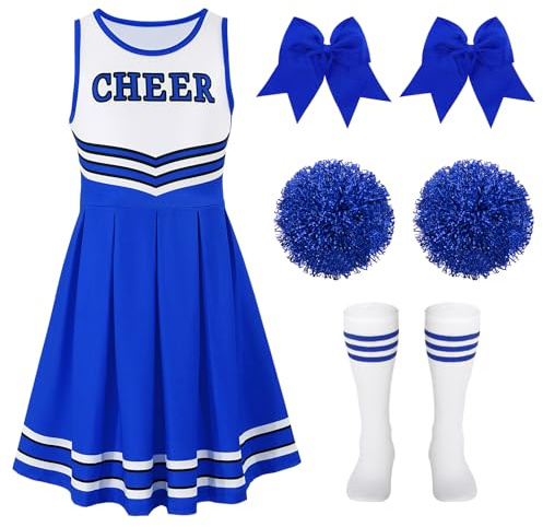 LEACOOLKEY Costume da Cheerleader per Ragazze Costume di Halloween Uniforme da Cheerleading Set per Travestimenti Feste Compleanno
