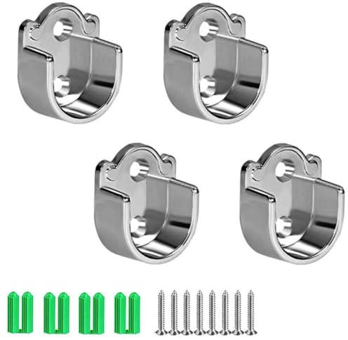 LIUZHUJ 4 Piezas Soporte Barra Armario 25 mm, Plata Enganche para Barra de Armario, Soporte de Riel para Ropa de Aleación de Zinc, Accesorios Completos, para Baños, Armarios, Dormitorios y Cocinas