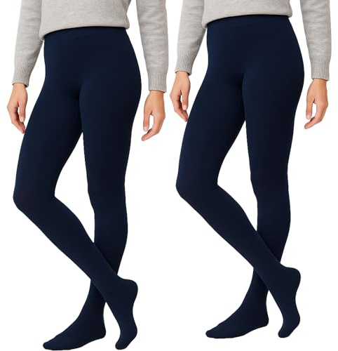 Heat Machine Ladies Thermal Tights 2 Pack – 300 Denier Fleece Lined, TOG Rated, Warm Cosy High Waist Winter Legwear (UK, Alpha, M, L, Regular, Regular, Navy)