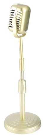 BONKZEBU Ensemble de Microphones de Simulation Vintage, Tige de Support de Base Stable, Apparence de Simulation élevée pour Studio Photo Rétro (Or)