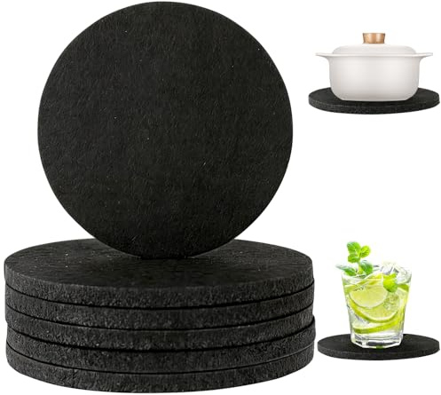 Yooyan 6 posavasos de fieltro grandes para ollas, vasos, jarrones y cuencos, salvamanteles de mesa, alfombrilla protectora de fieltro resistente (redondo, 20 cm de diámetro), color antracita