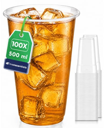 Inoverse 200 st. plastmuggar 500 ml transparent – drickkopp 0,4 l engångs av plast för cocktails, långdrycker, läsk, fest, festival, catering och utbank – klar festmugg