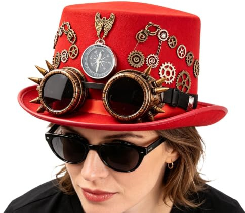 Steampunk-hatt Portabel Filthuvudbonad Med Goggles Unisex | Viktoriansk steampunk kostymhatt För Festliga Viktorianska Fester, Maskeradbaler, Karnevaler, Cosplaykostymer, Filmrekvisita