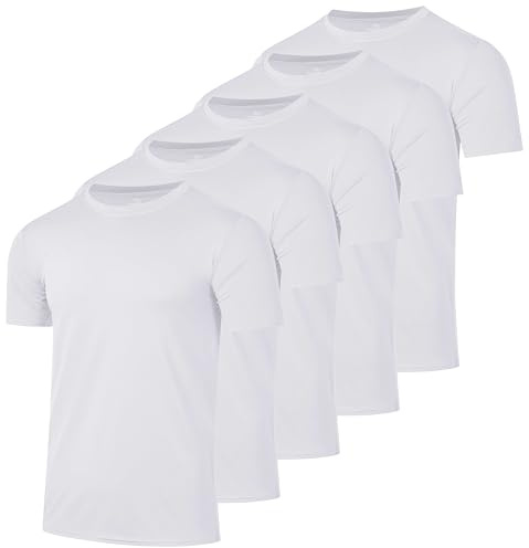 Real Essentials 5 Pack: Men's Dry-Fit Short Sleeve Crew Neck T Shirts Fitness Running Gym Workout Cool Exercise Athletic Tee, Set 9, X-Large