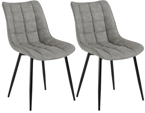 WOLTU Esszimmerstühle 2er Set, für Wohnzimmer Küche Esszimmer, Küchenstühle mit Rückenlehne, Sitzfläche aus Kunstleder, mit Metallbeinen, bis 150 kg belastbar, Grau
