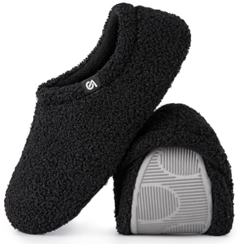 VeraCosy VeracCosy Damen Memory Foam Plüsch Hausschuhe Antirutsch Baumwolle Pantoffeln Mit Polar Fleece-Futter, 40/41 EU, Schwarz