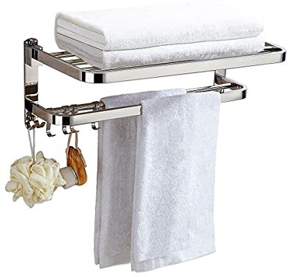 Booxihome Porte-serviettes en acier inoxydable avec double étagère pour salle de bain, étagère murale de douche, 37 cm