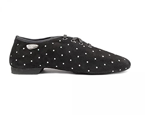 PortDance Chaussures de danse/Jazz Sneakers PD J001 - Nubuck noir disco - Semelle en cuir suédé - Talon micro de 1 cm - Fabriquées au Portugal, Noir disco, 38 EU