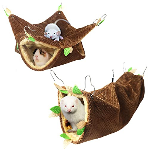LEFTSTARER Guinea Pig Ferret Rat Hammock Toy Small Animal Cage Accessories Hideout Tunnel & Bunkbed Hammock for Rat Ferret Guinea Pig Hamster Sugar Glider Chinchilla, 1.Forest Hammock Set
