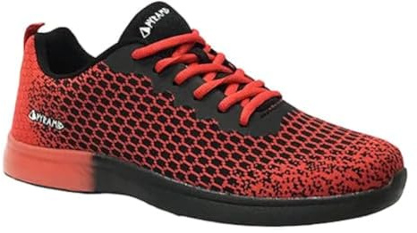 Pyramid Men’s Path Lite Seamless Mesh Bowling Shoes - Lightweight Seamless Design, Athletic Fit, Breathable Knit Upper, Universal Slide Soles, Red/Black, 5 UK
