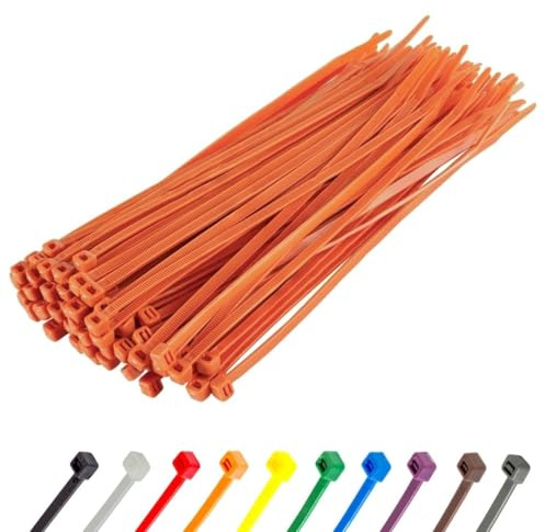 Gocableties Orange Cable Ties, 300mm x 3.6mm, Pack of 100, 12” Premium Nylon Zip Ties, Multi-Purpose Plastic Tie Wraps, Secure Self-Locking Mechanism, for Home, Garden, Office and DIY