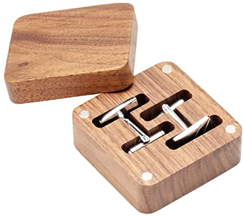 COSISO Small Vintage Black Walnut Wooden Cufflinks Box for Men Wedding Bussiness Anniversary Birthday Valentine's Day