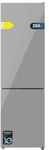 Cecotec Frigorífico Combi Bolero CoolMarket Combi 250 Grey Glass D. Compresor Inverter Plus, Cristal Gris 180X55Cm, 250L, No Frost, Clase D, Multi Air Flow, Fast Cooling Y Cajón Humidity Box
